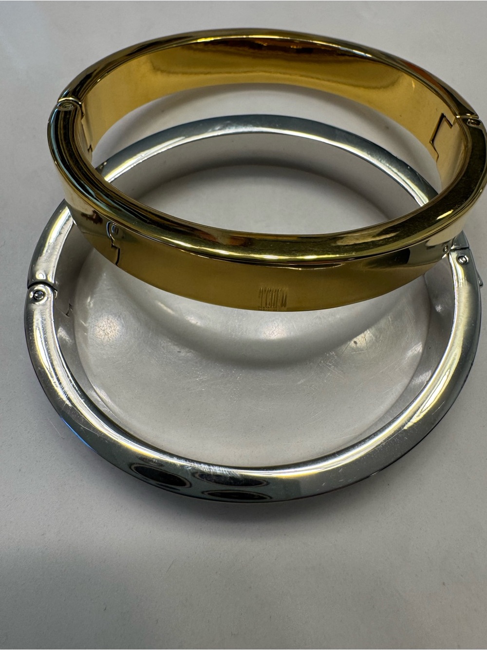 J. Crew Gold and Silver Hinged Bangle Pair